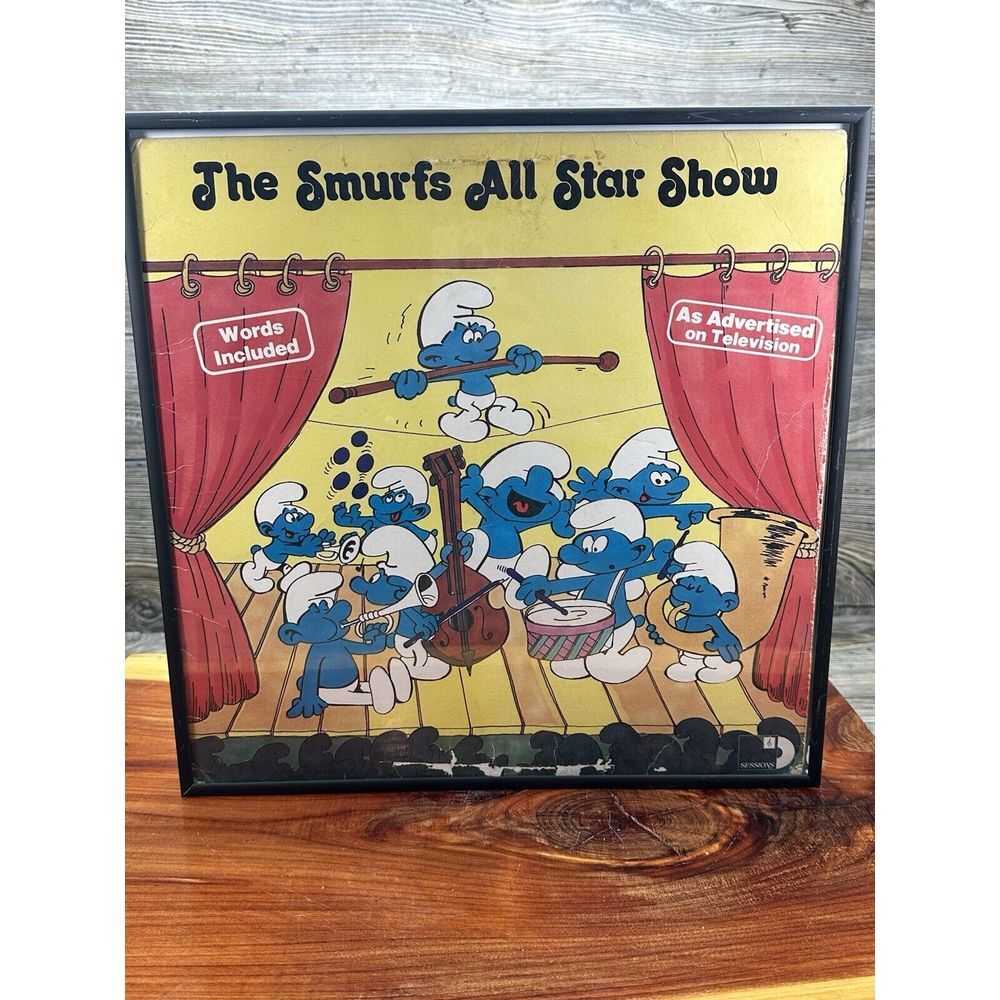 The Smurfs All Star Show 12" LP Vinyl 1981 Sessions Record 80s In 12x12 Frame